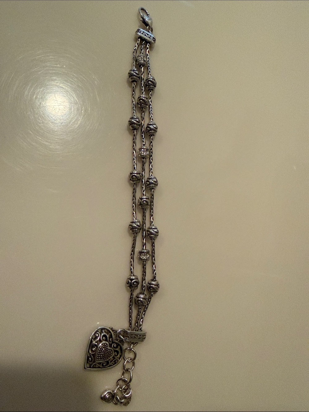 Brighton Silver Heart Charm Multi-Chain Bracelet
